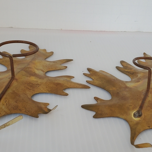 MCM Brutalist Brass Oak Leaf Wall Hangings Set of 2 Autumn Leaves Sconce VTG - Picture 6 of 8